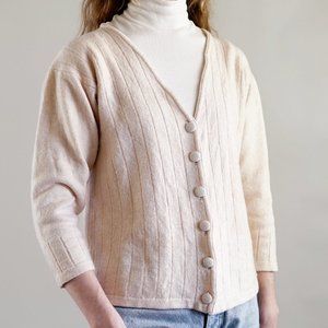 Vintage Irish Blush Cream Cardigan - Wool & Cotton